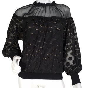Ramy Brook Evelina Dot Appliqué Blouson Top XXS Black NWT